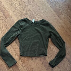 Olive Green Long Sleeve Ribbed Top